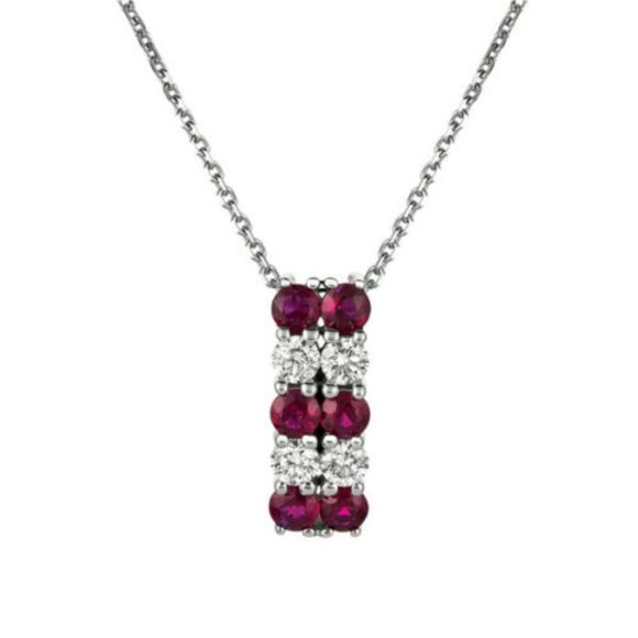 1.30 Carat Natural Diamond and Ruby 2 Row Necklace